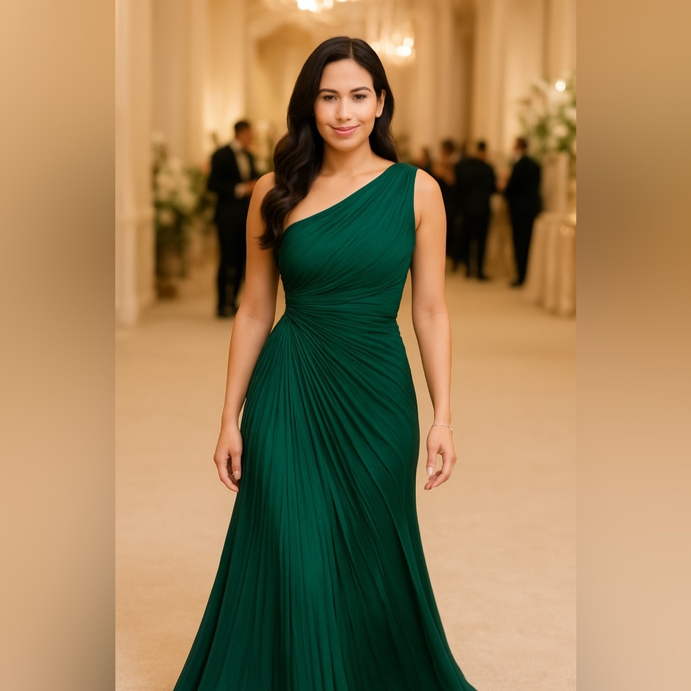 Minuet One-Shoulder asymmetrical open waist Dress in Deep Green